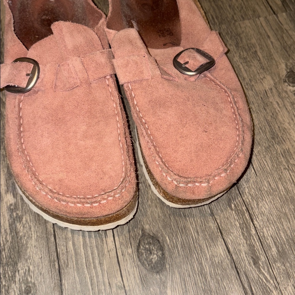 Birkenstock Pink Suede Clog Loafers with Buckle - Picture 8 of 9